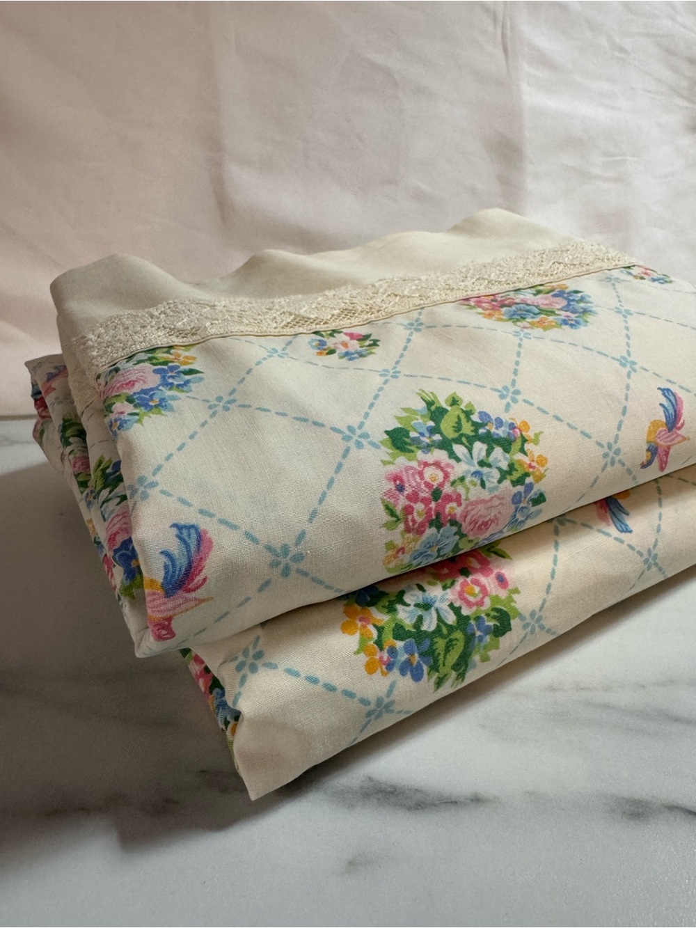 Vintage Martex Flat Fitted Sheet Set Floral Victorian Bouquets Gloria Vanderbilt